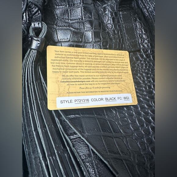 NWT Patricia Nash 10th Anniversary Blck Croc Soft Leather Drawstring Witney Tote - Picture 8 of 11